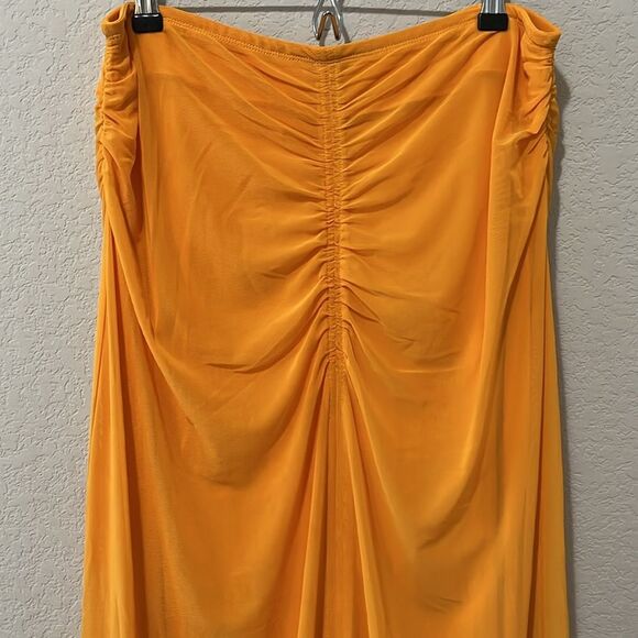 HOUSE OF HARLOW 1960 Ruched Midi Skirt, Marigold, Size L - Picture 2 of 7